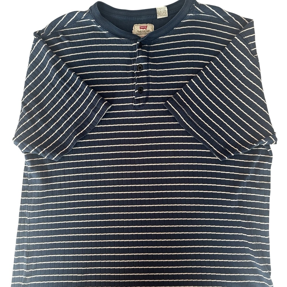 VTG Levi Strauss Pullover Short Sleeve Blue Stripe Shirt XL made USA 100% cotton